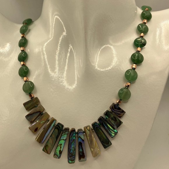 NEW Abalone Paua Natural Shell Graduated Necklace + Aventurine, Copper 20 inches - Picture 4 of 8
